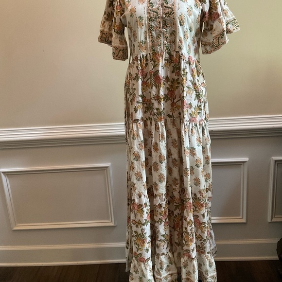 Sue Sartor Cottagecore Hamilton Kaftan Floral Sherbet Triple Tiered Dress Size S - Picture 6 of 10
